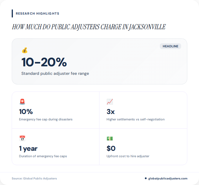 Key facts about how much do public adjusters charge in Jacksonville