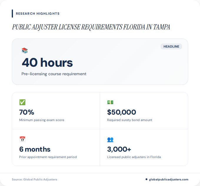 Key facts about public adjuster license requirements florida in Tampa