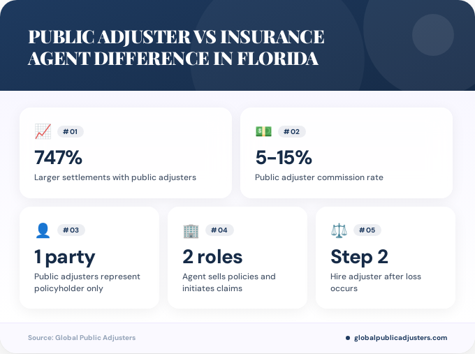 Key facts about public adjuster vs insurance agent difference in Florida