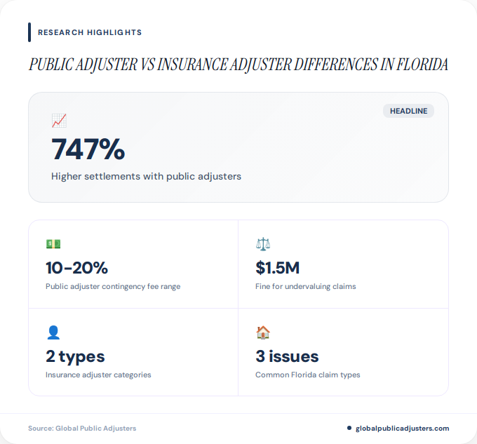 Key facts about public adjuster vs insurance adjuster differences in Florida